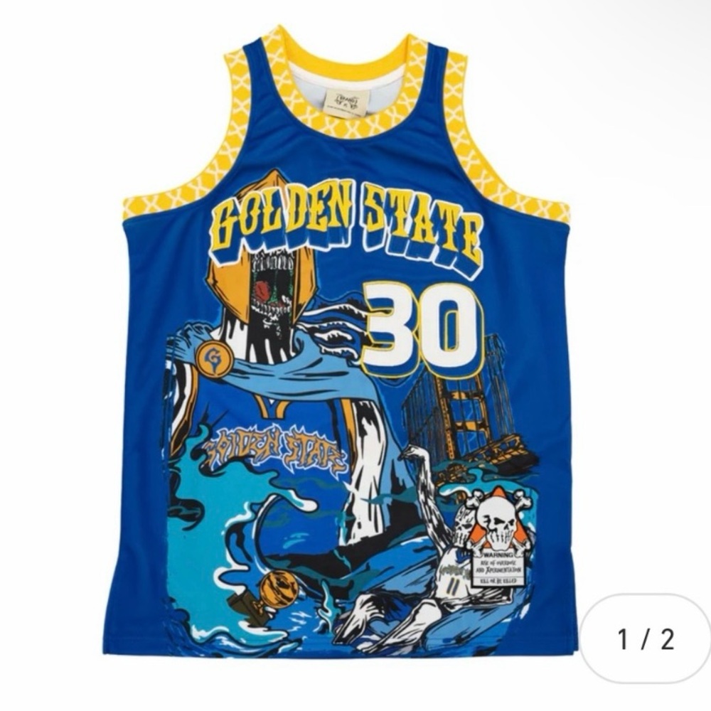 NWT BRAND X Golden State Warriors Splash Bros Curry Basketball Jersey, Blue, XS